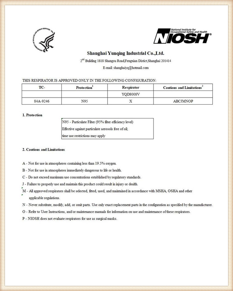 NIOSH N95 Test Report YQD8008V1